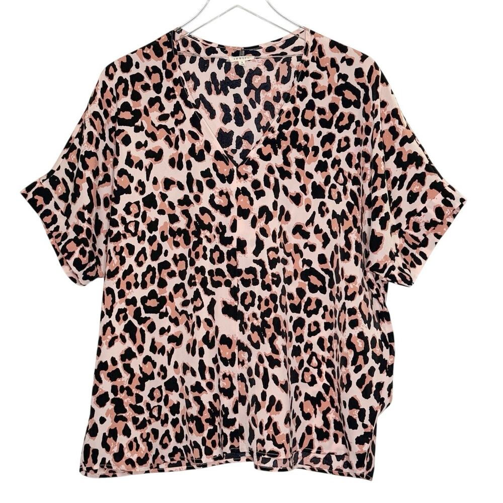 Jodifl V Neck Pink Black Leopard Short Sleeve Top S Boxy Oversized Flowy